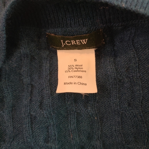 J.Crew Women's Sweater Teal Blue Cable Knit Size Small Wool Blend V-Neck - Picture 6 of 6